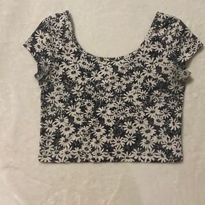 Floral black and white shirt sleeve crop top